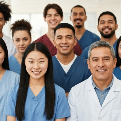 Diverse group of people smiling, representing community support and accessible dental care, no text, no words, no typography, 8K