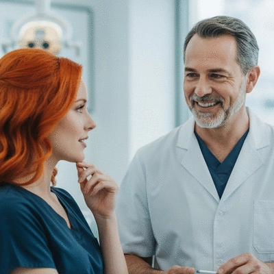 Patient discussing smile design with a dentist in a modern clinic
