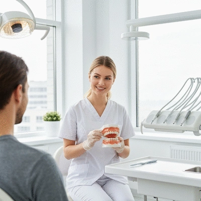 Dentist explaining preventive dentistry strategies to a patient
