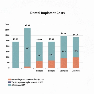 Detailed graphical comparison of dental implant costs versus other tooth replacement options on a clean background